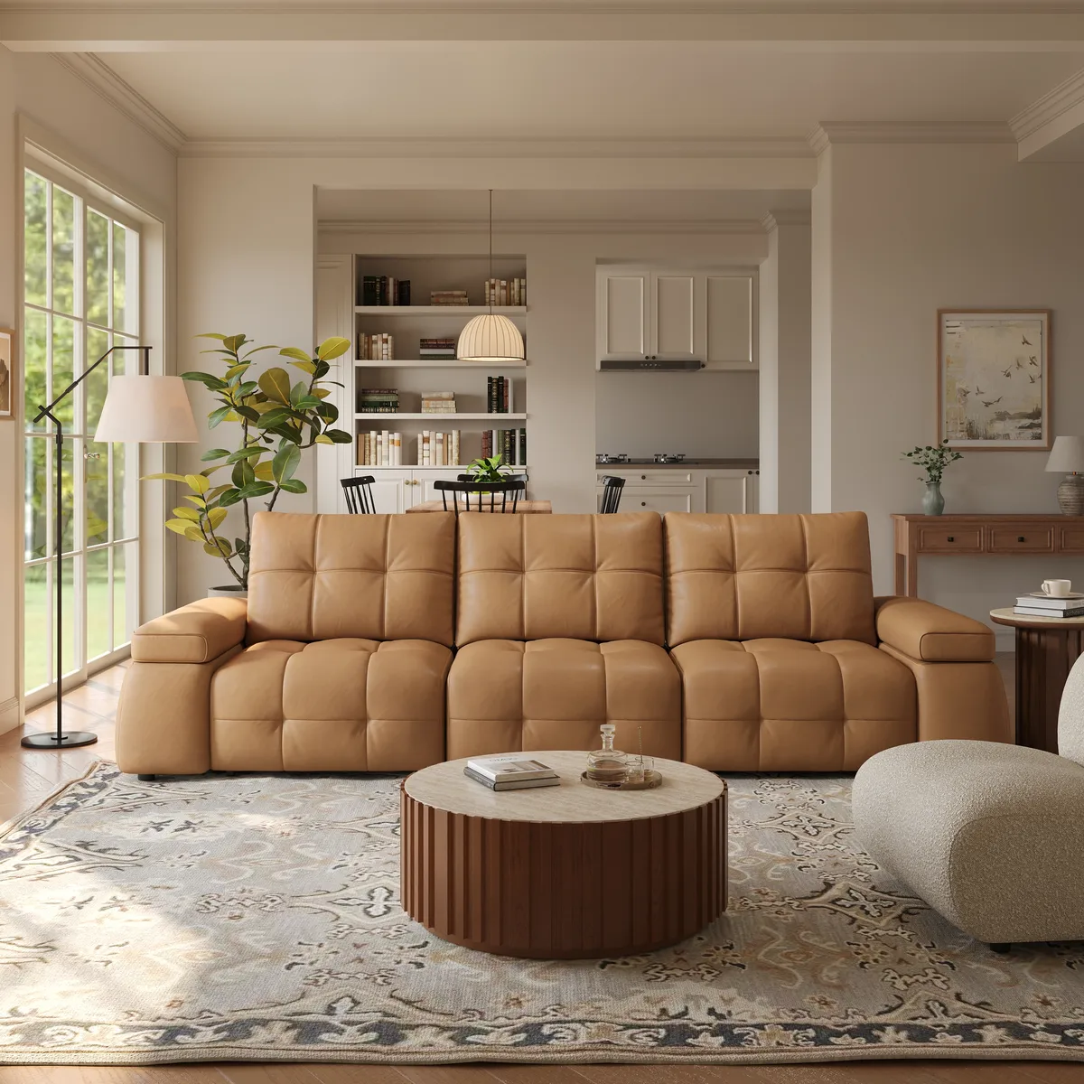 95" 2-Seater Genuine Leather Power Convertible Sleeper Sofa with Adjustable Armrests — image 6