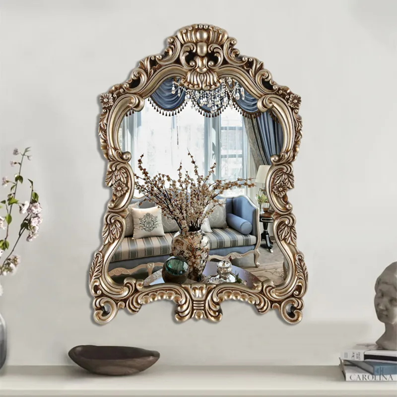 Large Vintage French Arch Shield Wall Mirror with 19th Century Champagne Gold Finish Art Decor — image 3