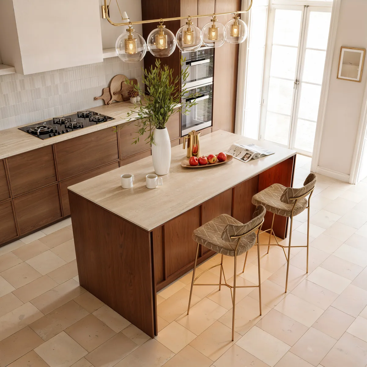 Modern 72" Faux Travertine Sintered Stone Kitchen Island with Storage & LED Light — image 4