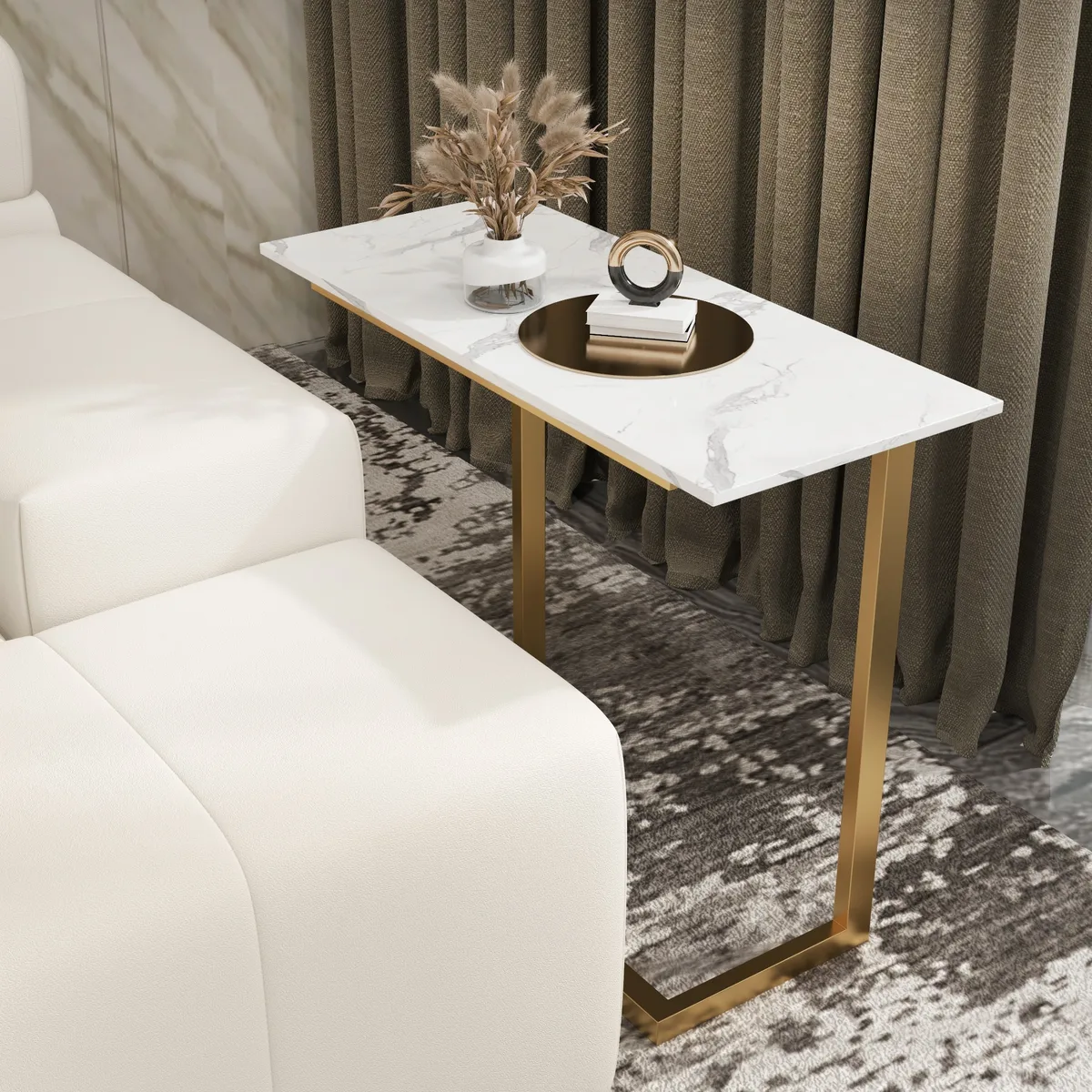 White End Table with Sintered Stone Tabletop Modern Rectangular Side Table — image 4