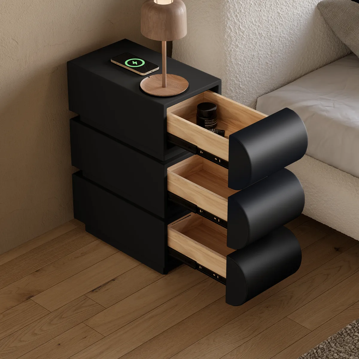 Narrow Humply Leather 3-Drawer Smart Nightstand with Sintered Stone Top — image 25