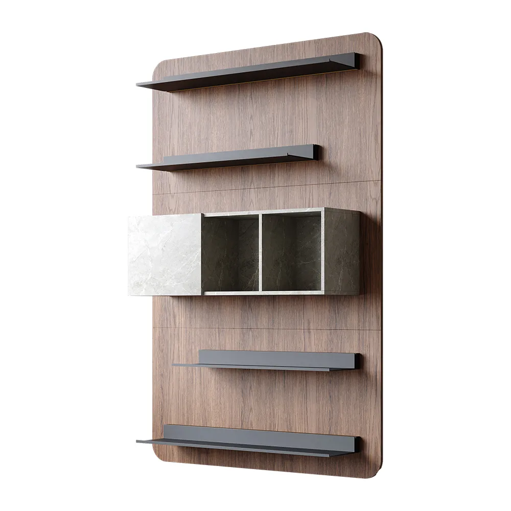5-Tier Modern Walnut Floating Bookshelf with Storage and LED Bookcase — image 9