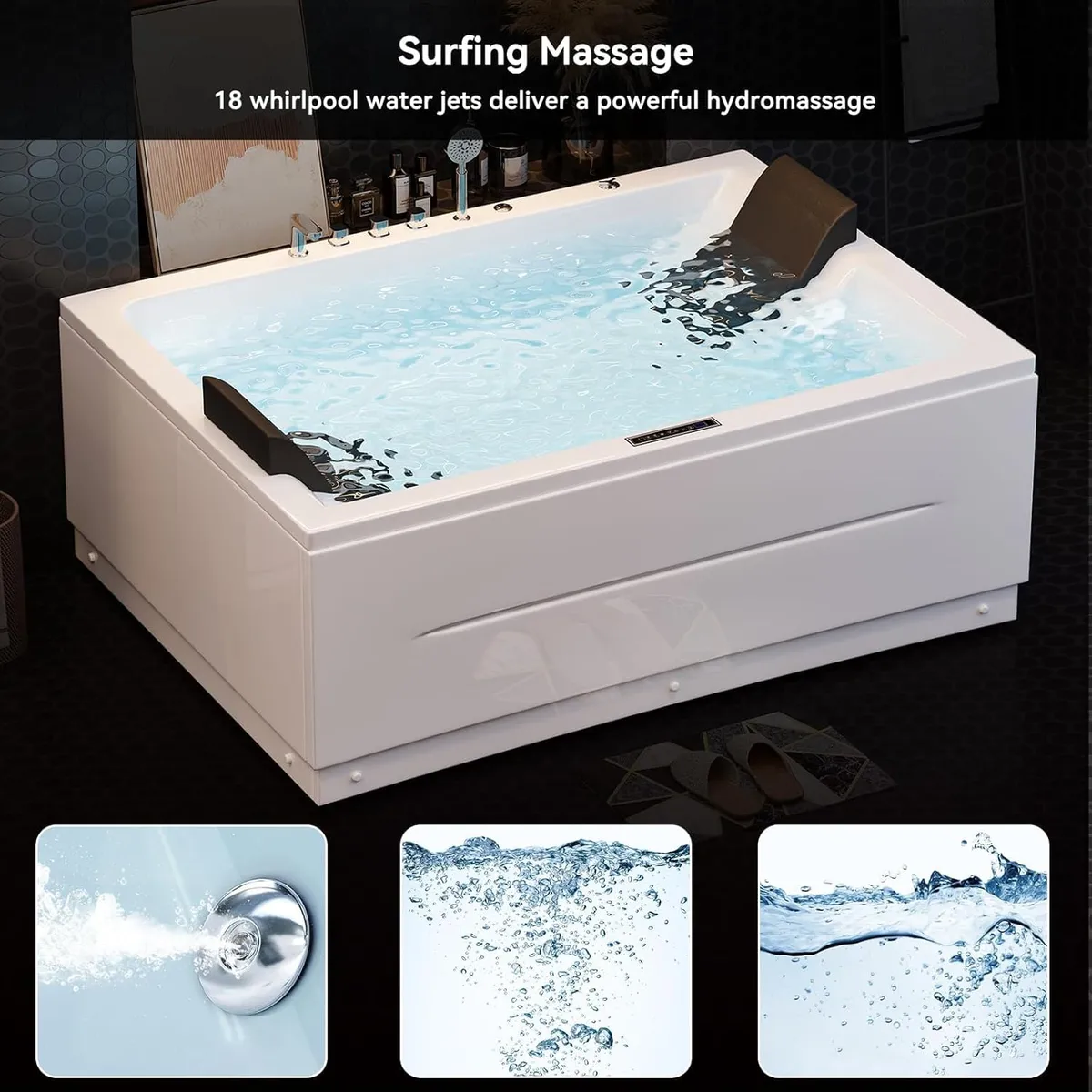 71" Double Acrylic Whirlpool Bathtub Jetted with Temperature Control & LED Whirlpool Heated Corner Tub — image 4
