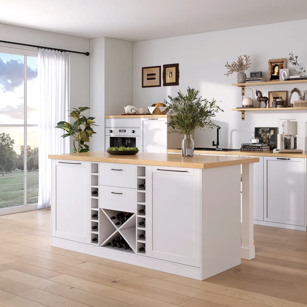 72" Modern Laminate Kitchen lsland Natural & White with Storage — image 18