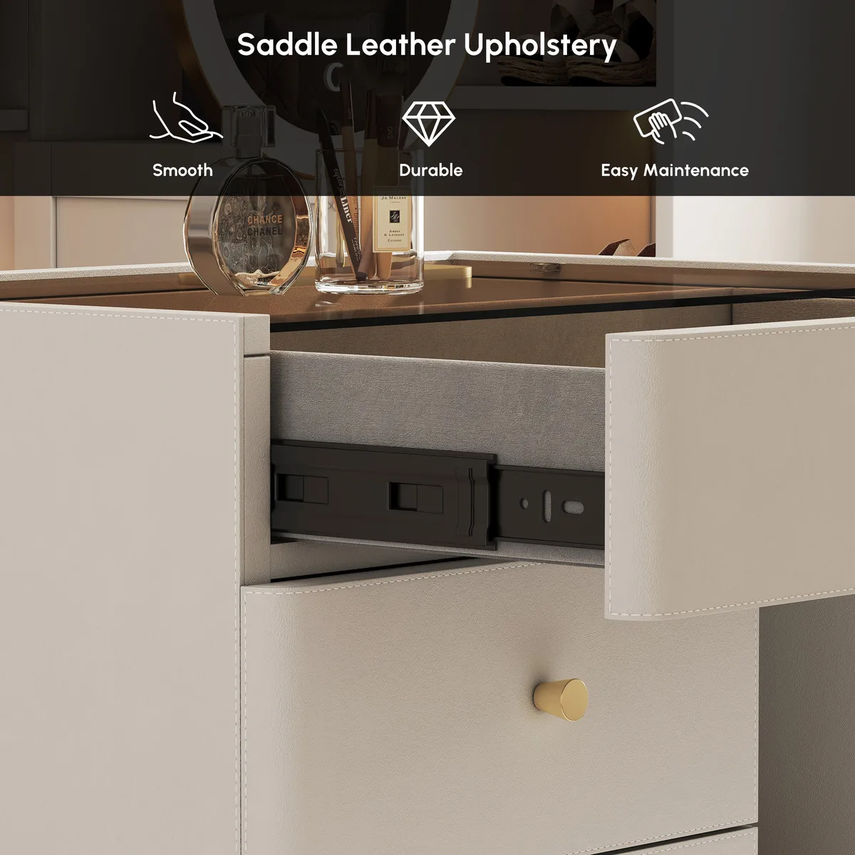 Saddle Leather Walk-In Closet Island Jewelry Dresser with Glass Top — image 9