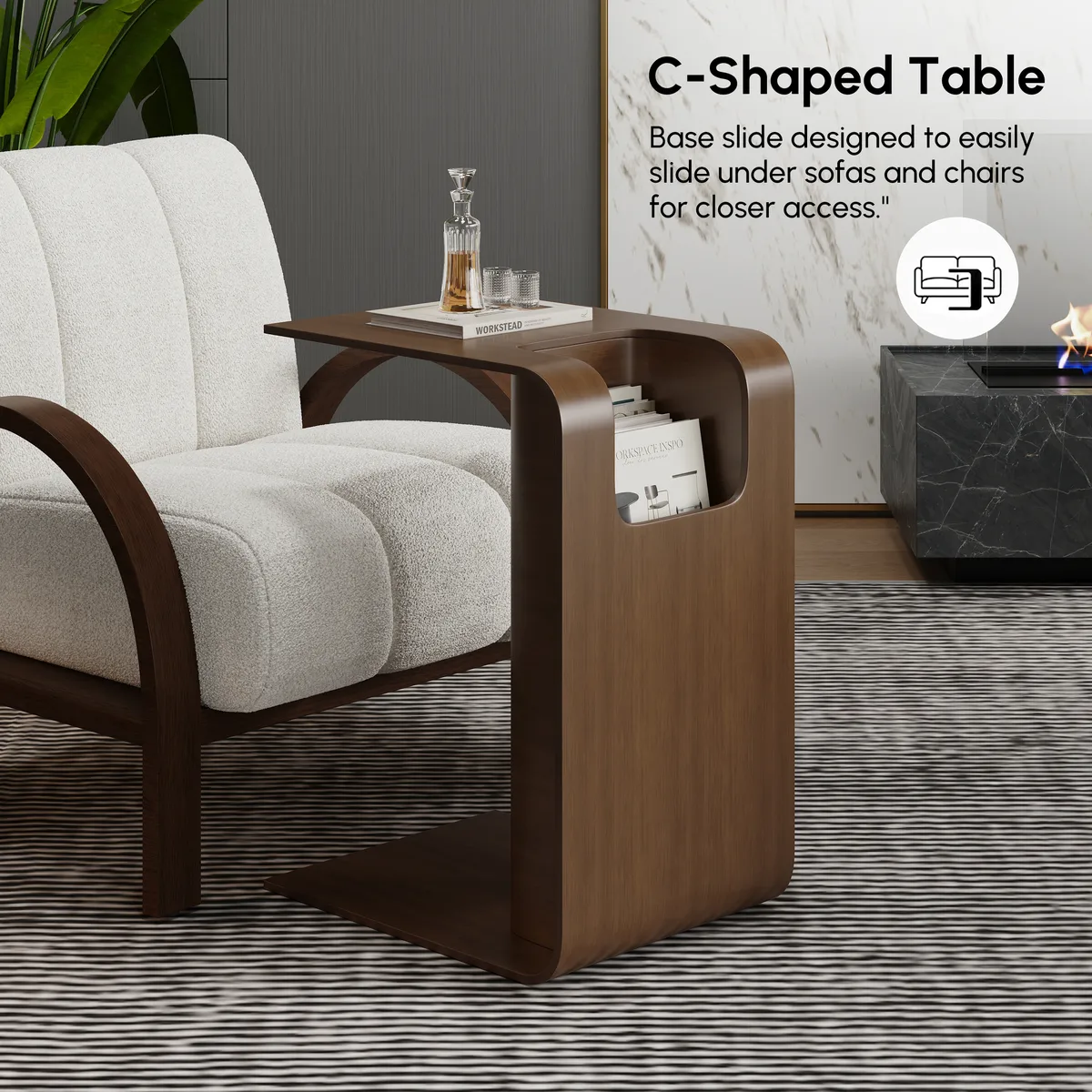 Oak Wood C-Style End Table — image 8