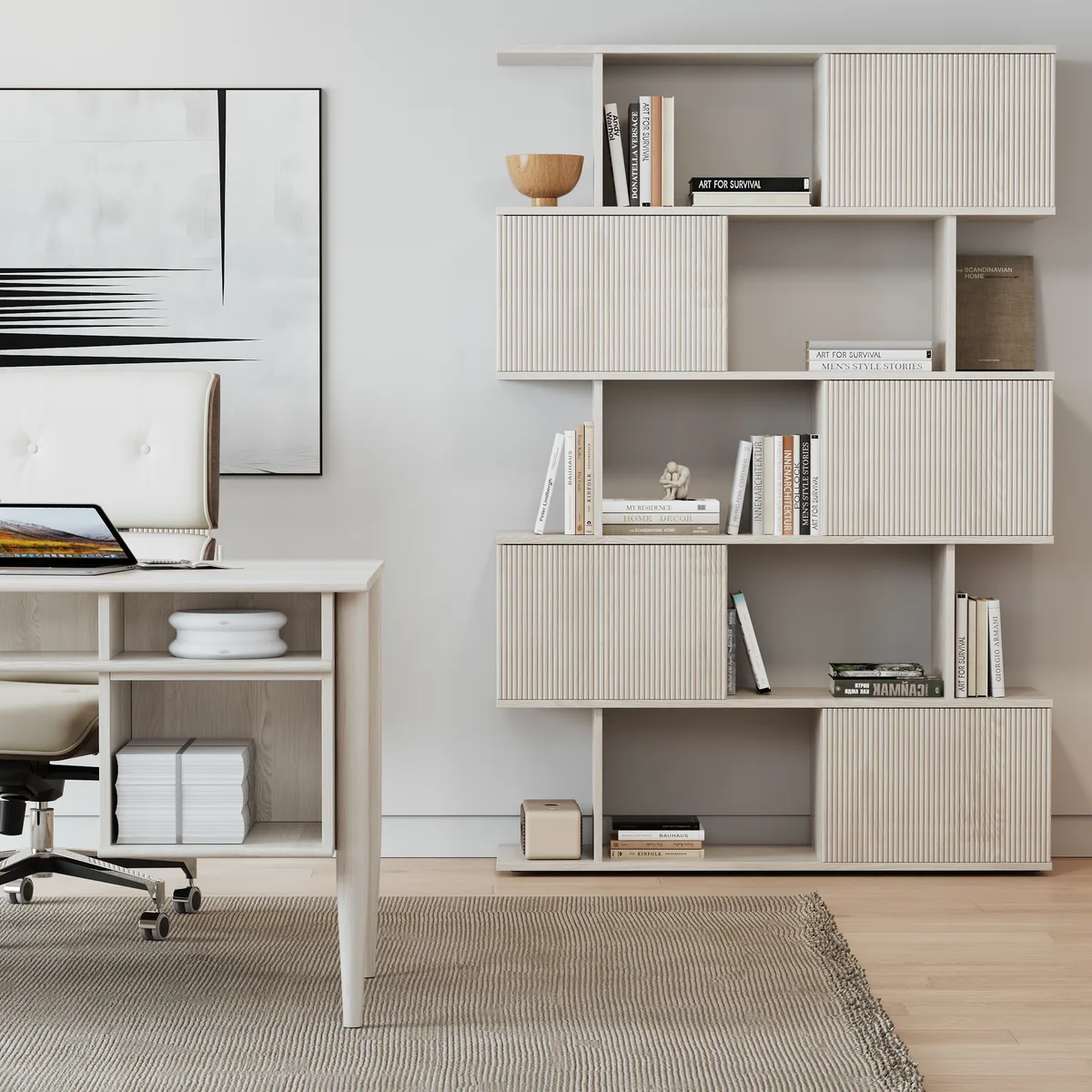 5-Shelf Walnut Bookshelf Etagere Tall Bookcase for Home & Office (72.8" High) — image 13