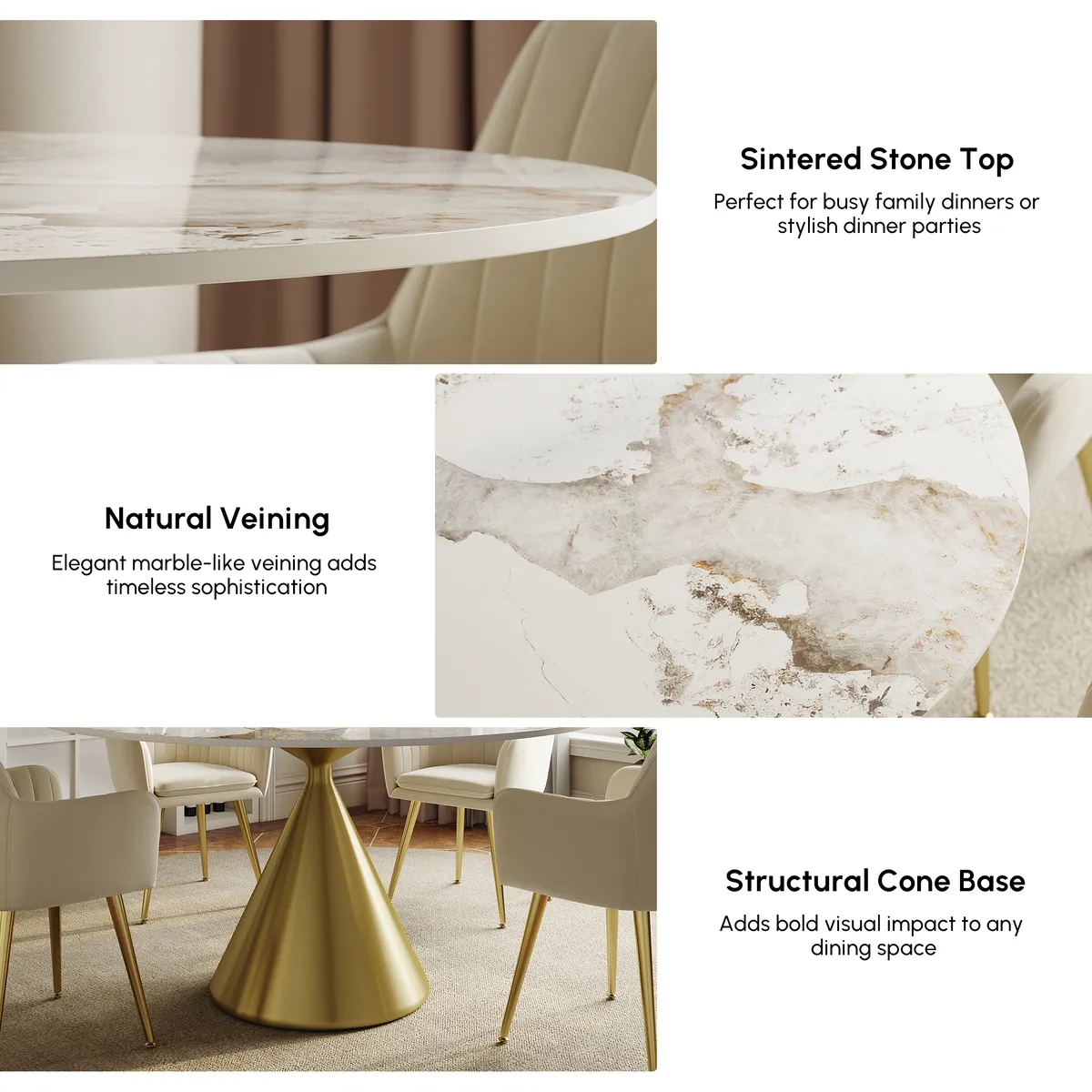 39" Modern Sintered Stone Dining Table Set with 2 Chairs — image 13