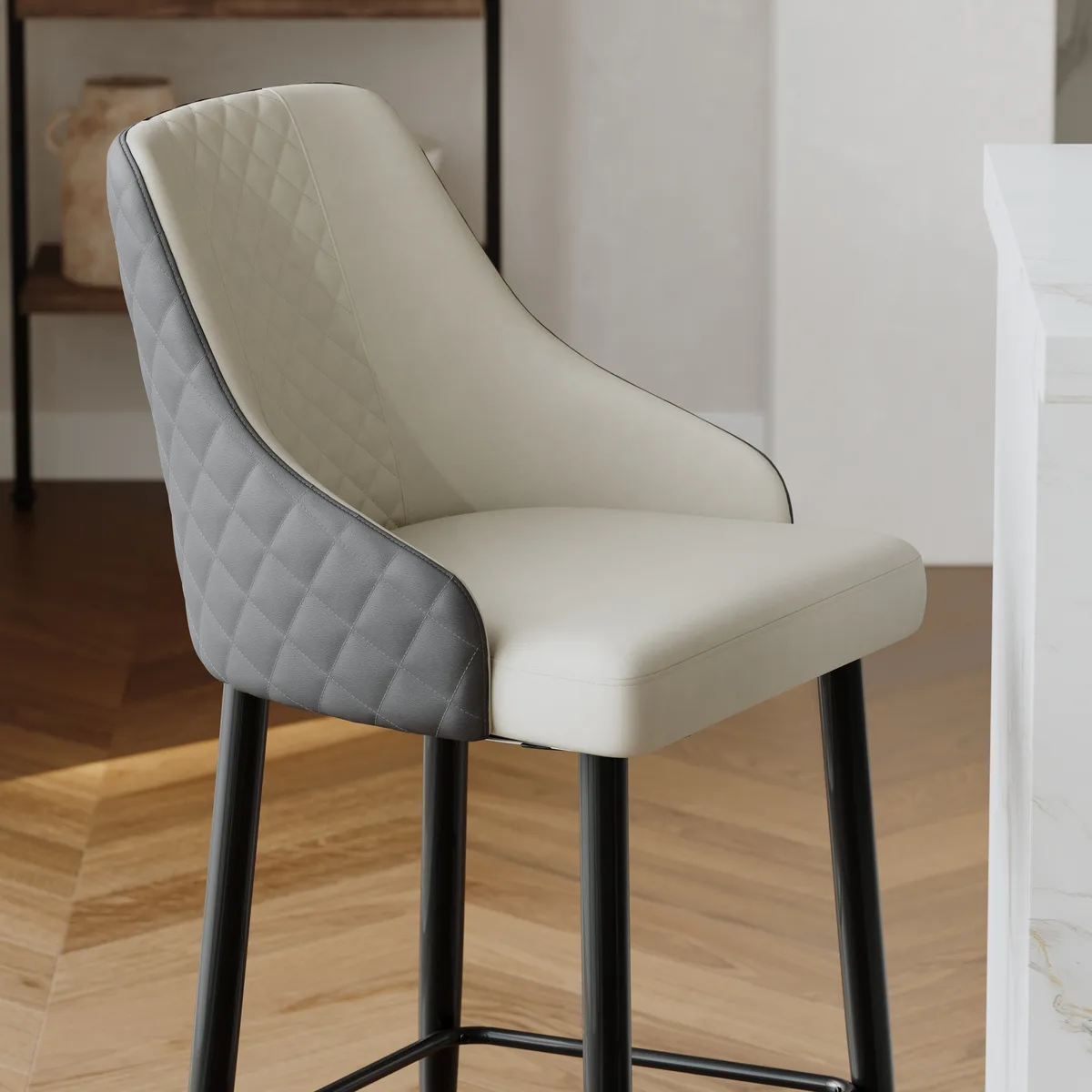 Diamic Black Faux Leather Counter Stool with Upholstered — image 28