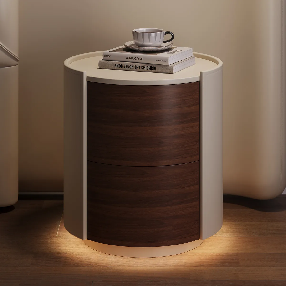 Saddle Leather 2-Drawer Nightstand with Charging Station — image 2