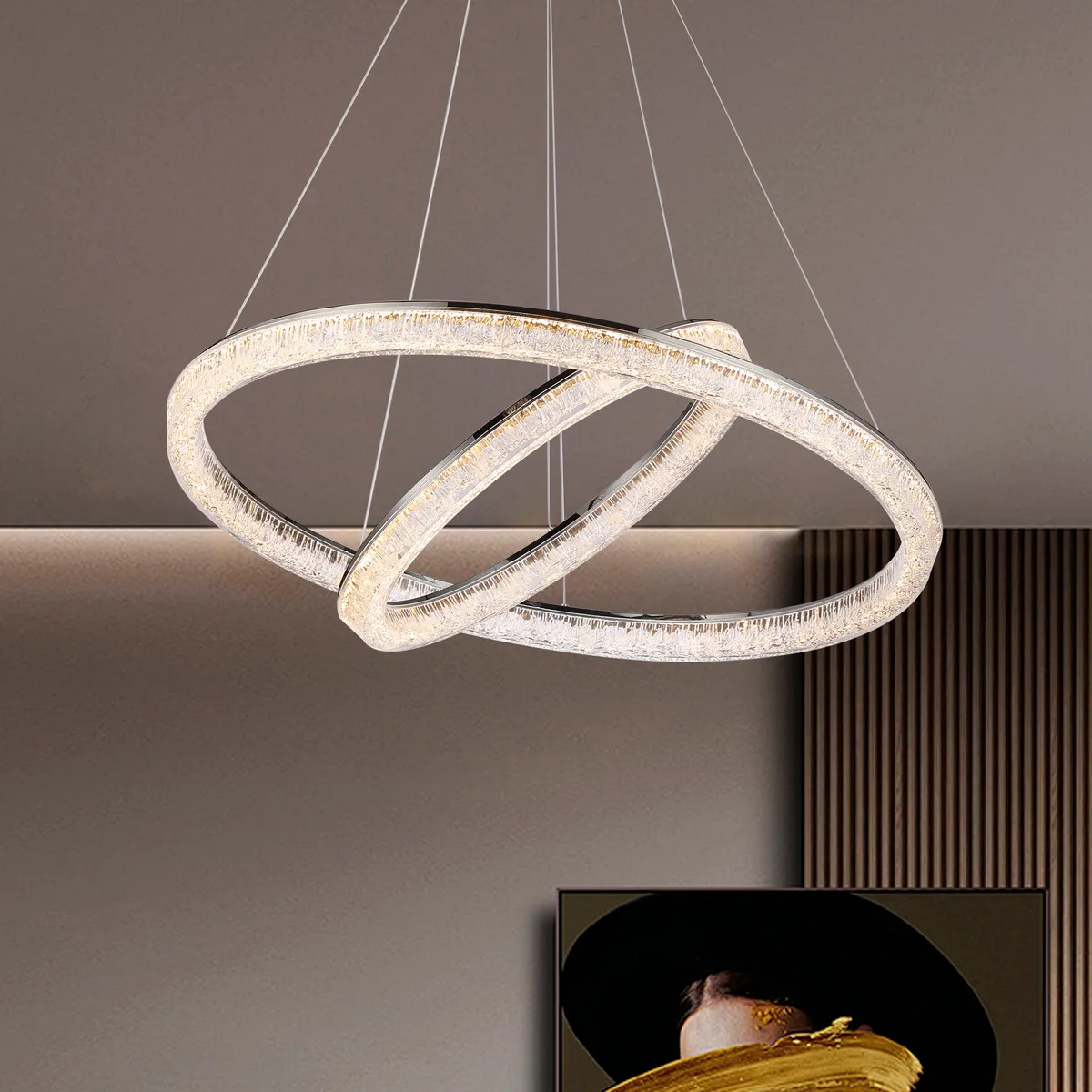 Modern Double Ring LED Chandelier – 31.5", Adjustable Suspension, 3-Color Dimmable — image 2