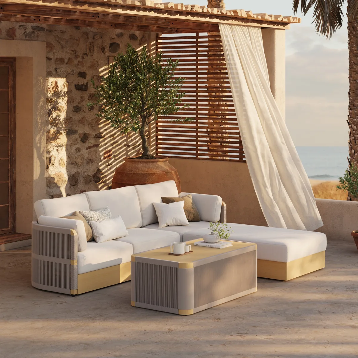 Costra Handwoven Rope Adjustable Outdoor Chaise Sofa Set — image 14
