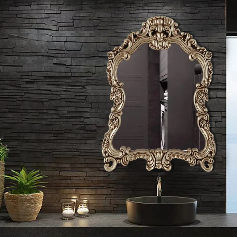 Large Vintage French Arch Shield Wall Mirror with 19th Century Champagne Gold Finish Art Decor — image 5