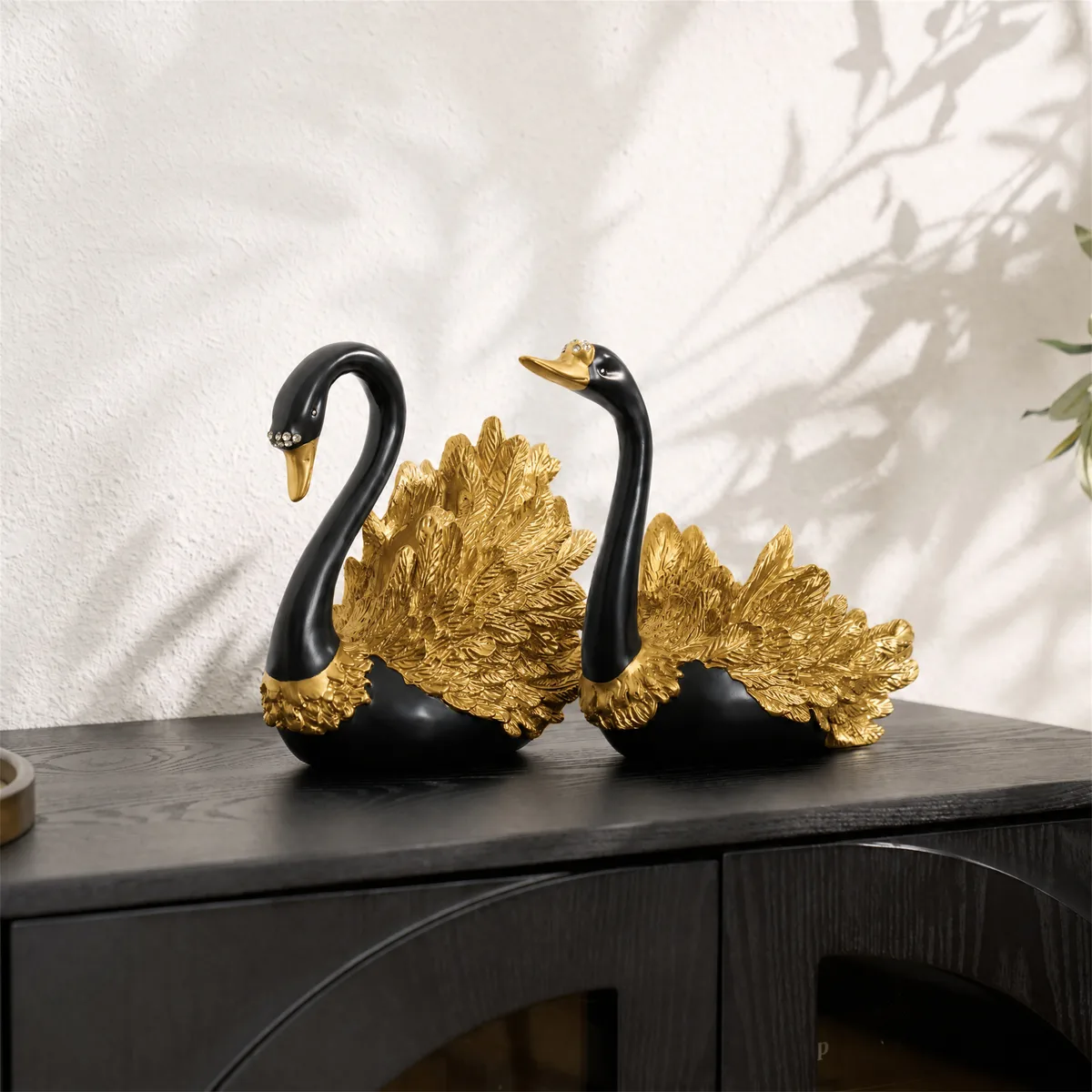 2-Piece Resin Swan Figurines, Black & Gold Decorative Storage Set — image 22