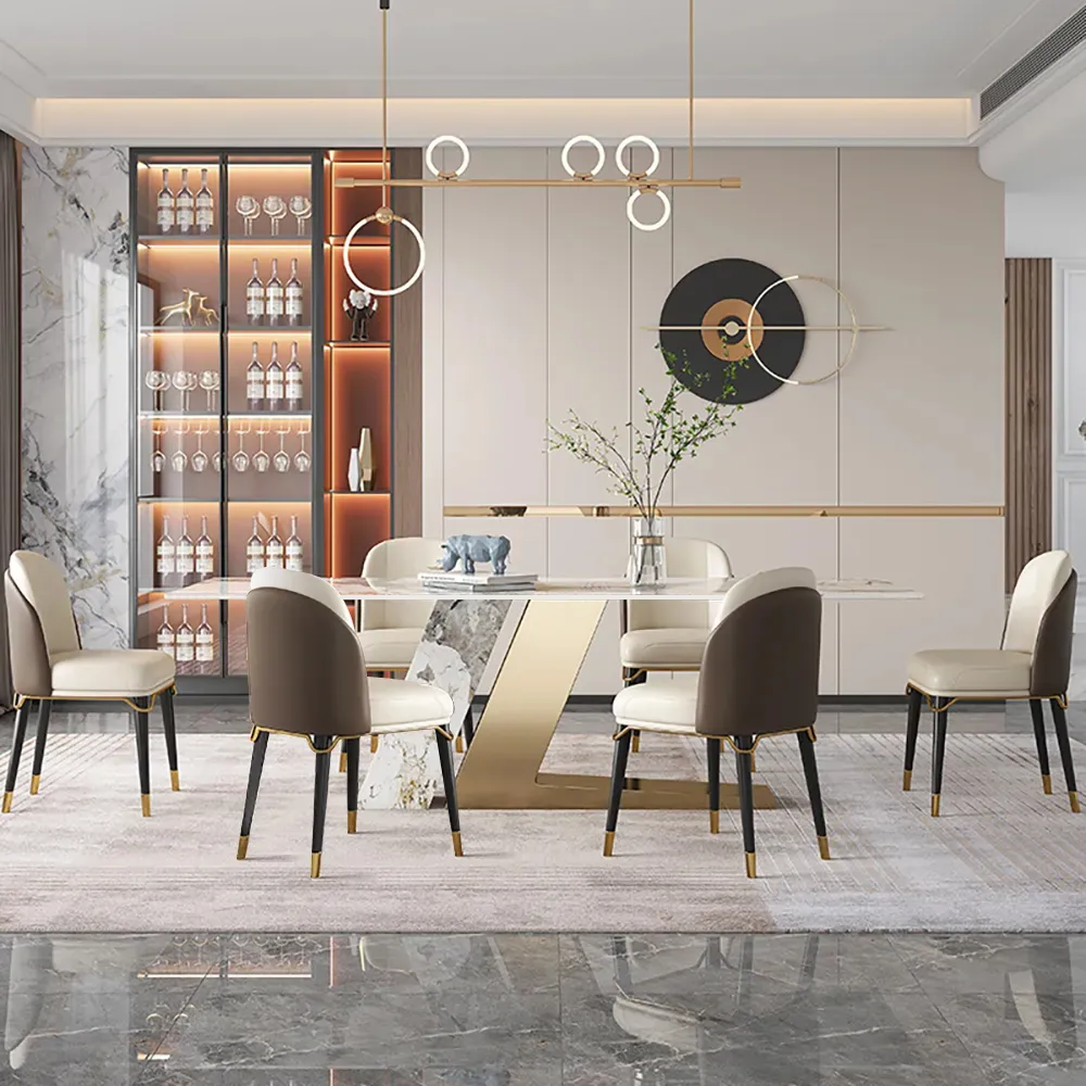 Modern 79" Rectangle Faux Marble Dining Table with 8 Chairs — image 5