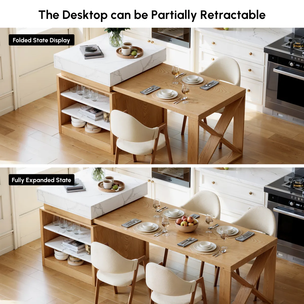 73"-93" Extendable White&Black Kitchen Island with Storage Kitchen Cabinet — image 29