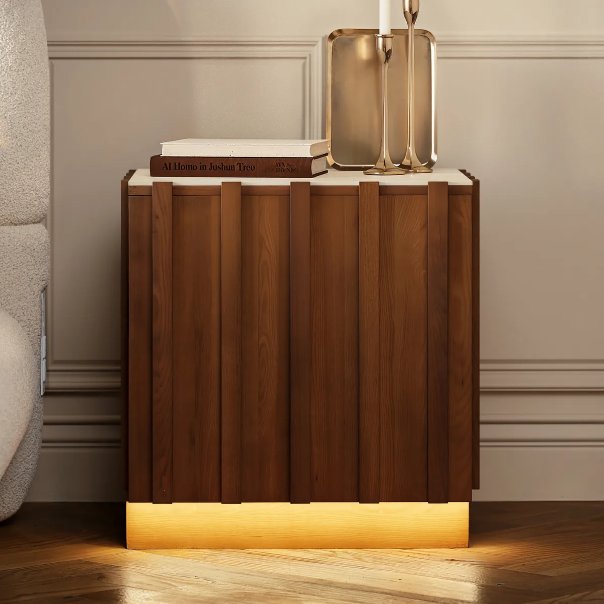 Aura Natural Ash Wood Led Nightstand with Charging Station — image 7
