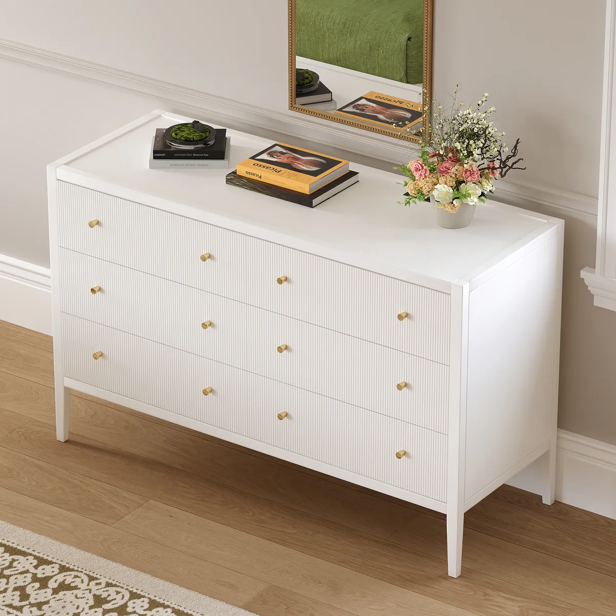Stria Black Fluted 6-Drawer Dresser & 2 Wide Nightstands Set — image 28