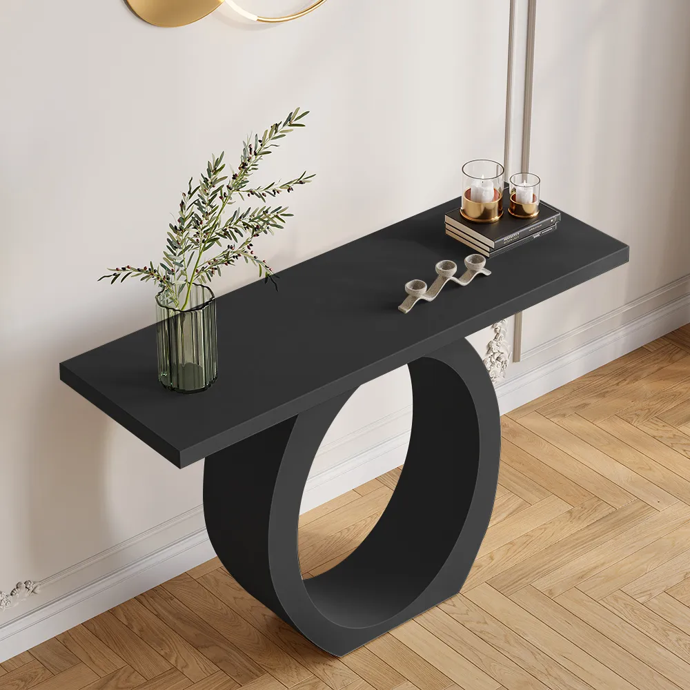 39.4" Modern Black Console Table with Circle Base Rectangular Entryway Table — image 3