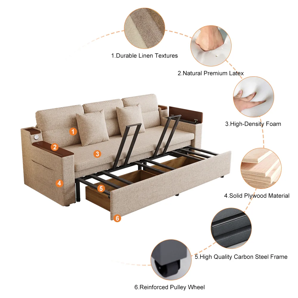 King Size Daybed with Trundle Linen Pull Out Sofa Bed — image 29
