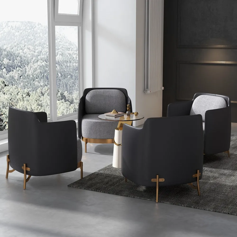Black & Gray Modern Accent Chair with Linen Upholstery for Living Room — image 5