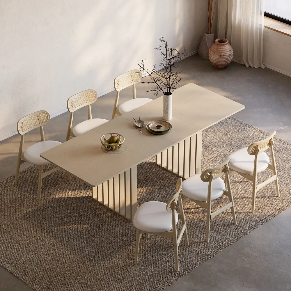 Dining Table Set 55"-87" Rectangle Extendable Whitewash Dining Table & — image 11