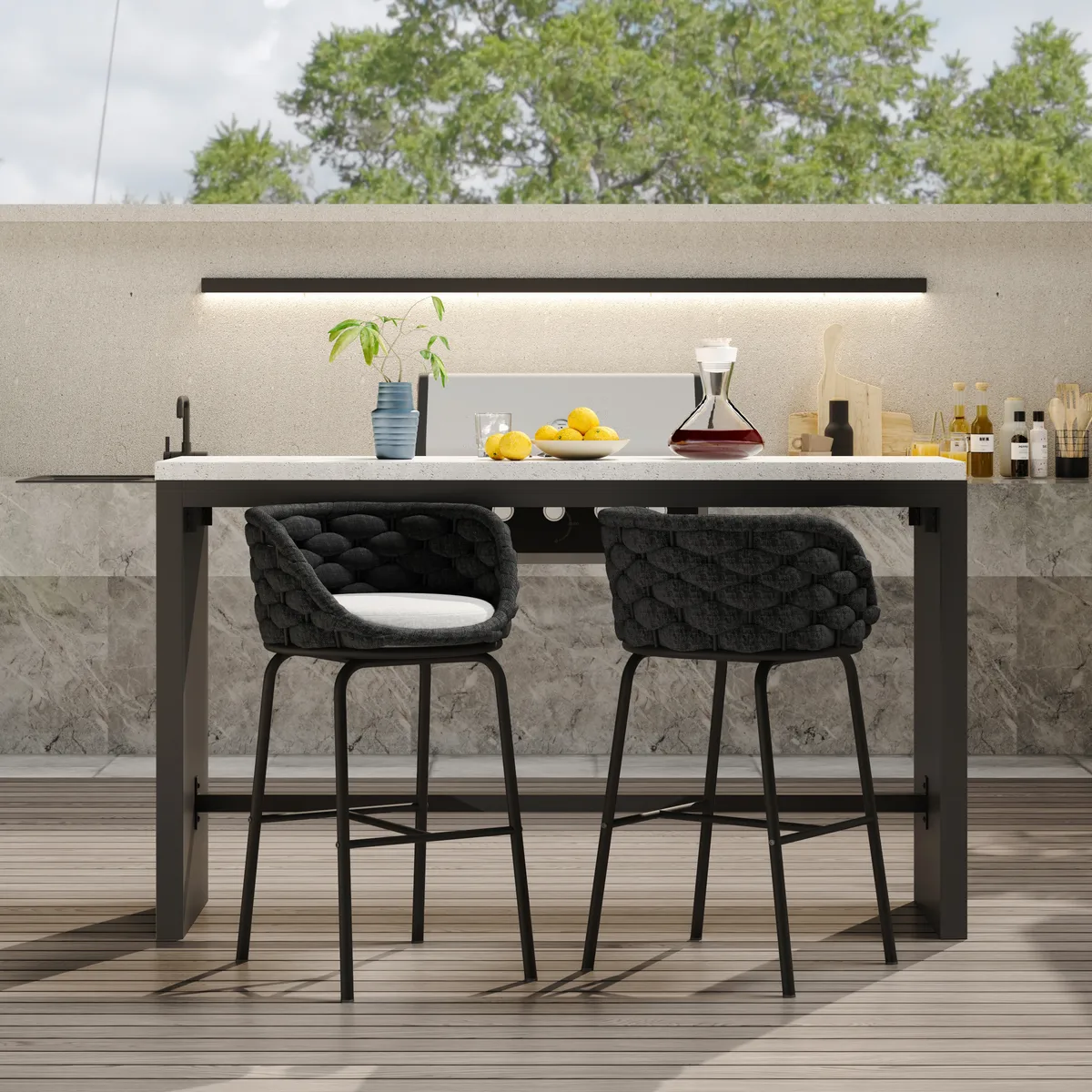 2 PCS Woven Rope Patio Bar Stool Modern Yard & Patio Chairs — image 4