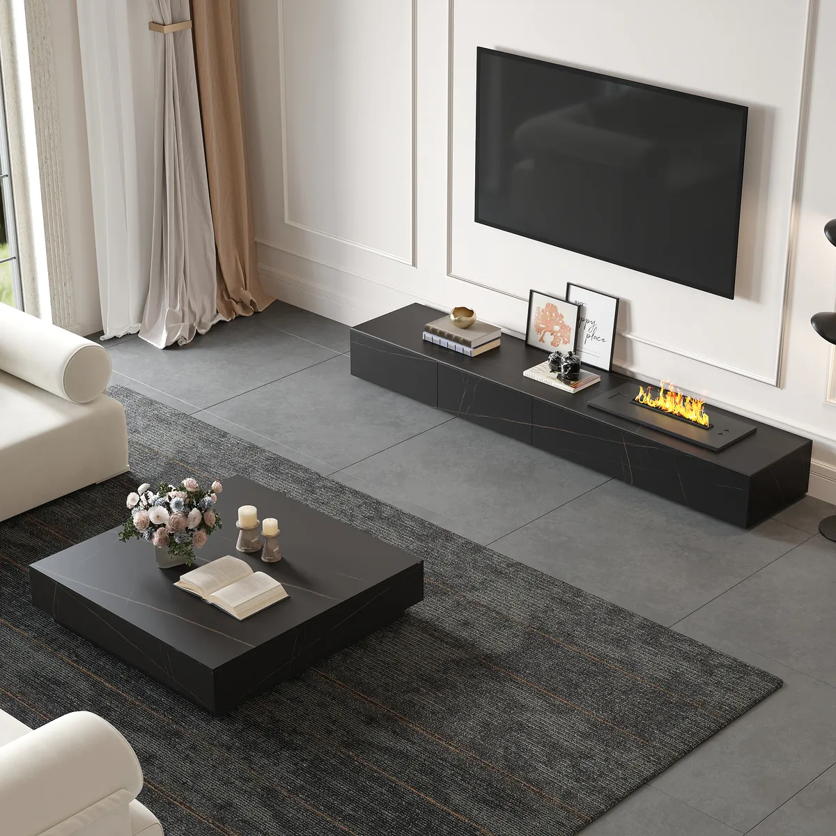 Electric Fireplace Humidifier TV Stand Faux Marble with Remote Control for TVs Up — image 3