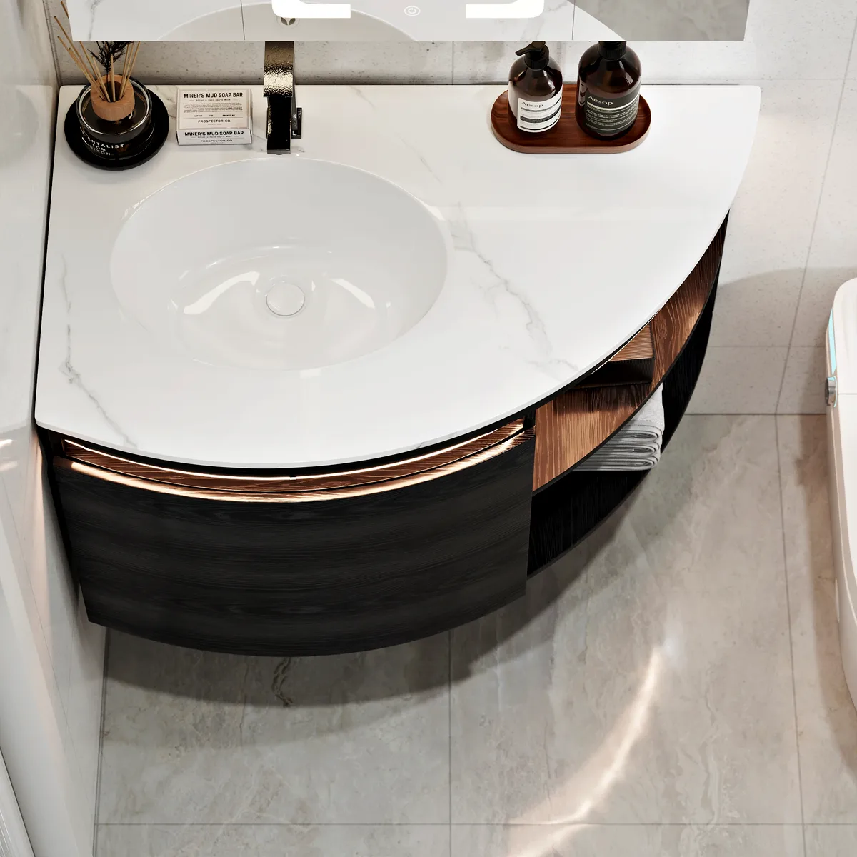 36" Corner Bathroom Vanity with Storage & LED Sensor Light — image 3