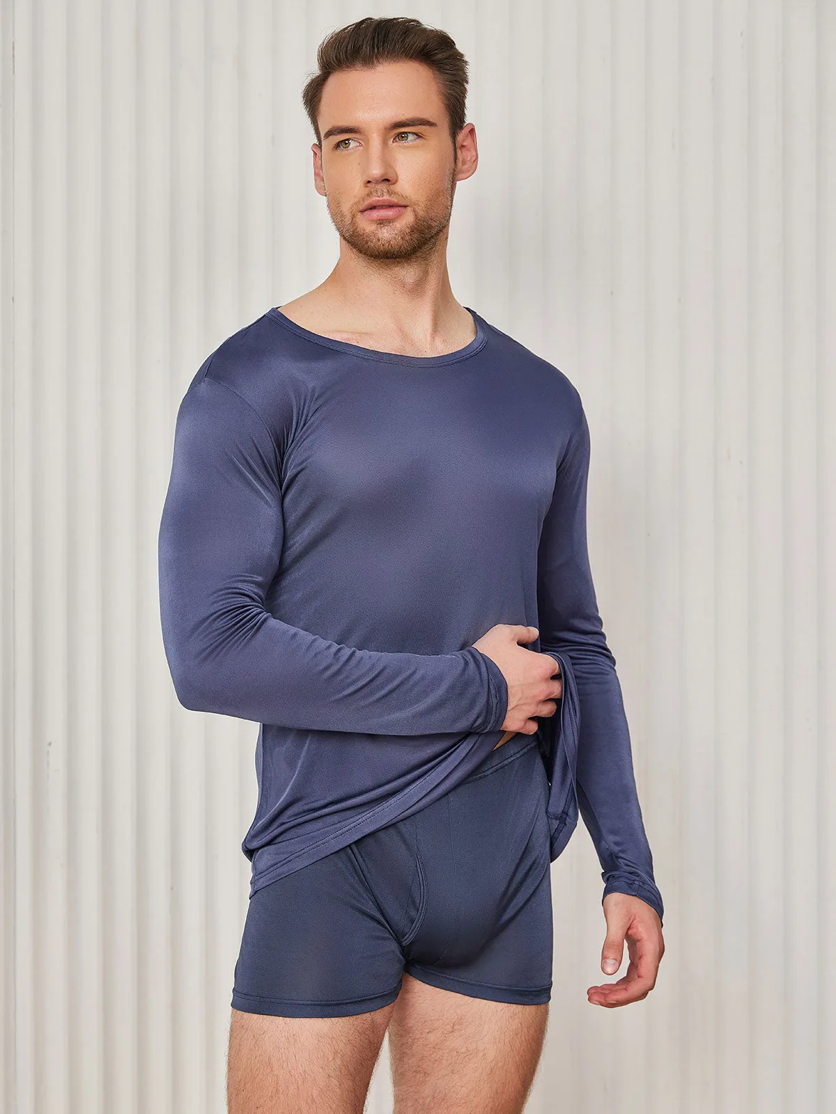 100% Mulberry Silk Mens Long Sleeve Crewneck Tee — image 3