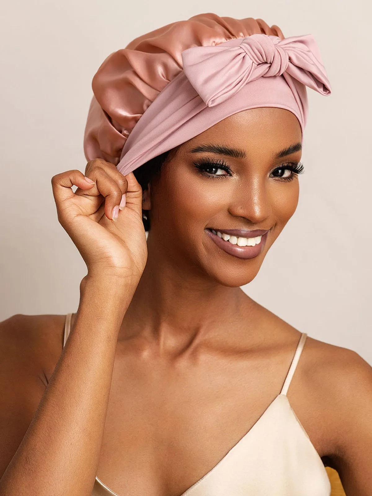 100% Mulberry Silk Bonnet Bowknot Tie Sleep Cap for Hair Protection