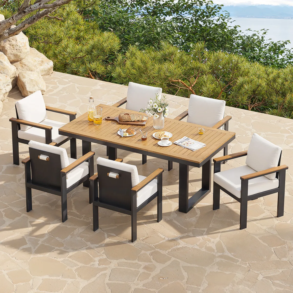 Tevara 6-Person Rectangle Teak & Aluminum Outdoor Patio Dining Table — image 4