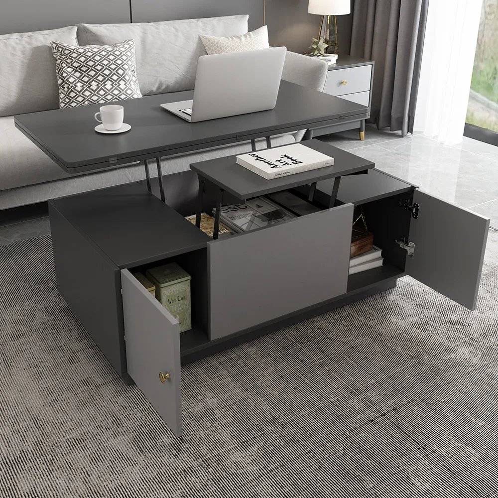 Set of 2 Gray Extendable 3 Drawers TV Stand & Lift-Top Coffee Table Set Up — image 4