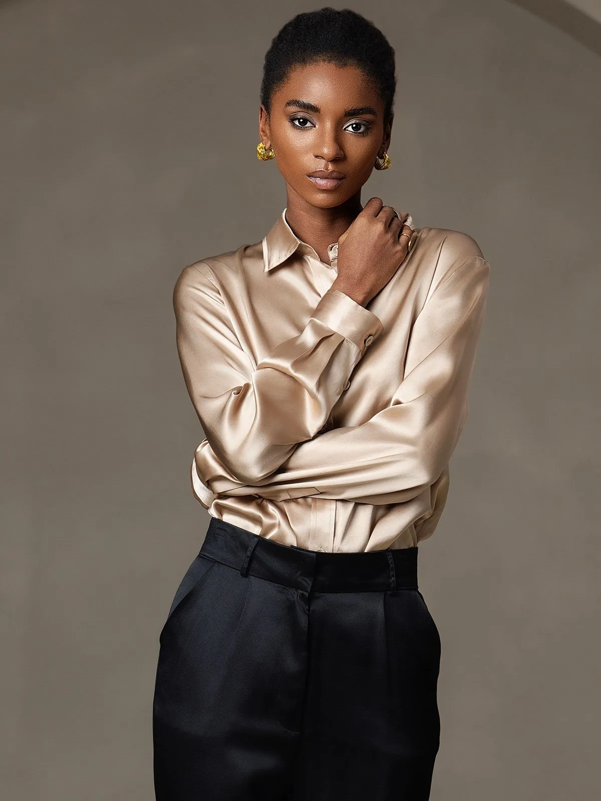 19Momme Silk Long Sleeve Lapel Collar Women's Shirt — image 17