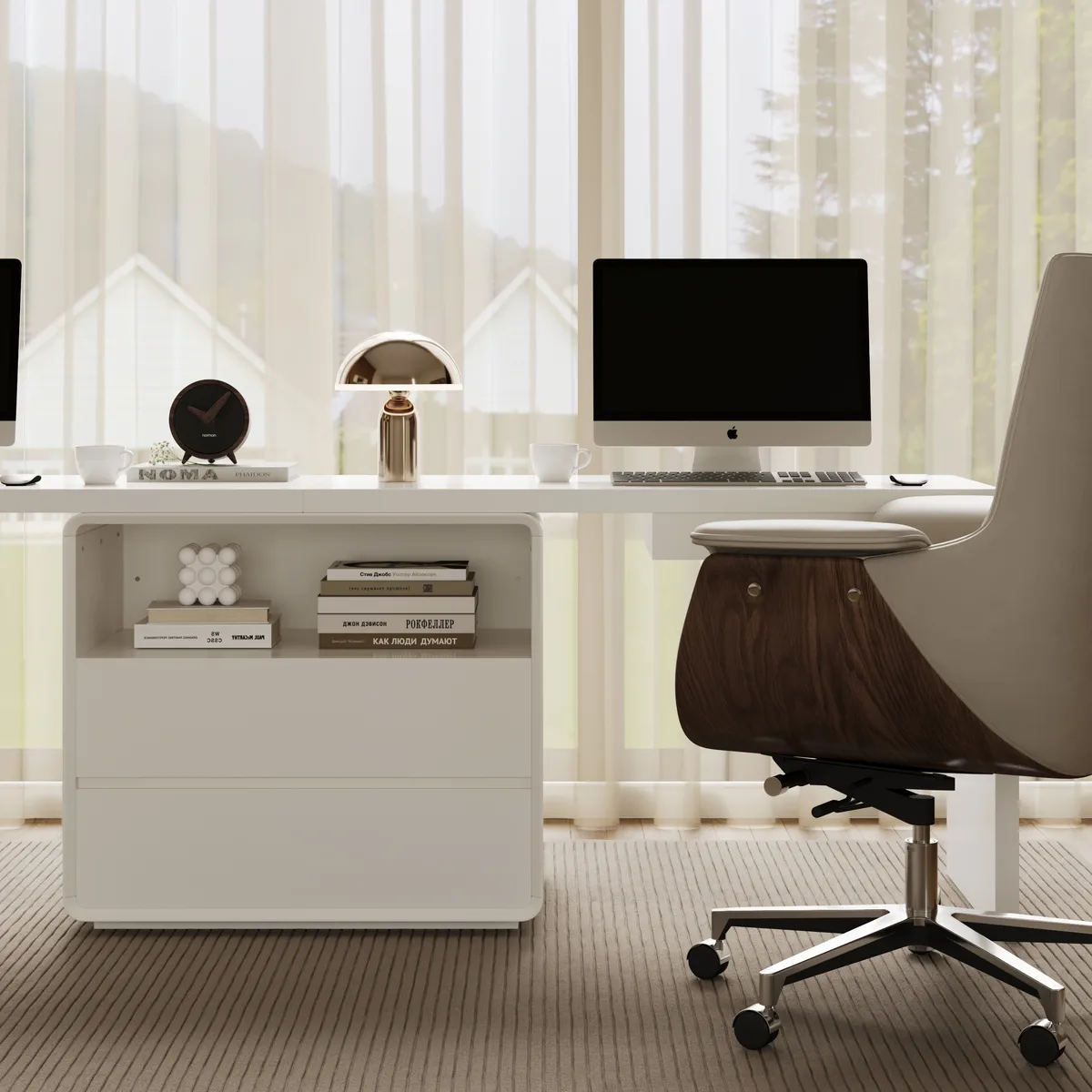 Modern 94" Rectangular Brown Double Desk with Drawers, Seats 2 — image 25