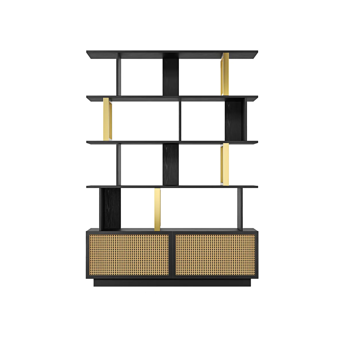 5-Tier Black Wood Bookshelf with 2 Doors Modern Bookcase in Gold Finish — image 10
