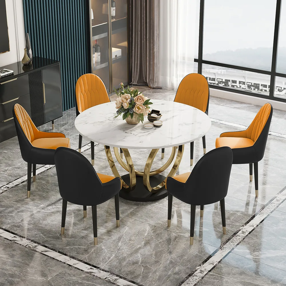 Dining Table Set 53.1" Faux Marble Dining Table White with 4 Velvet Chairs Modern — image 4