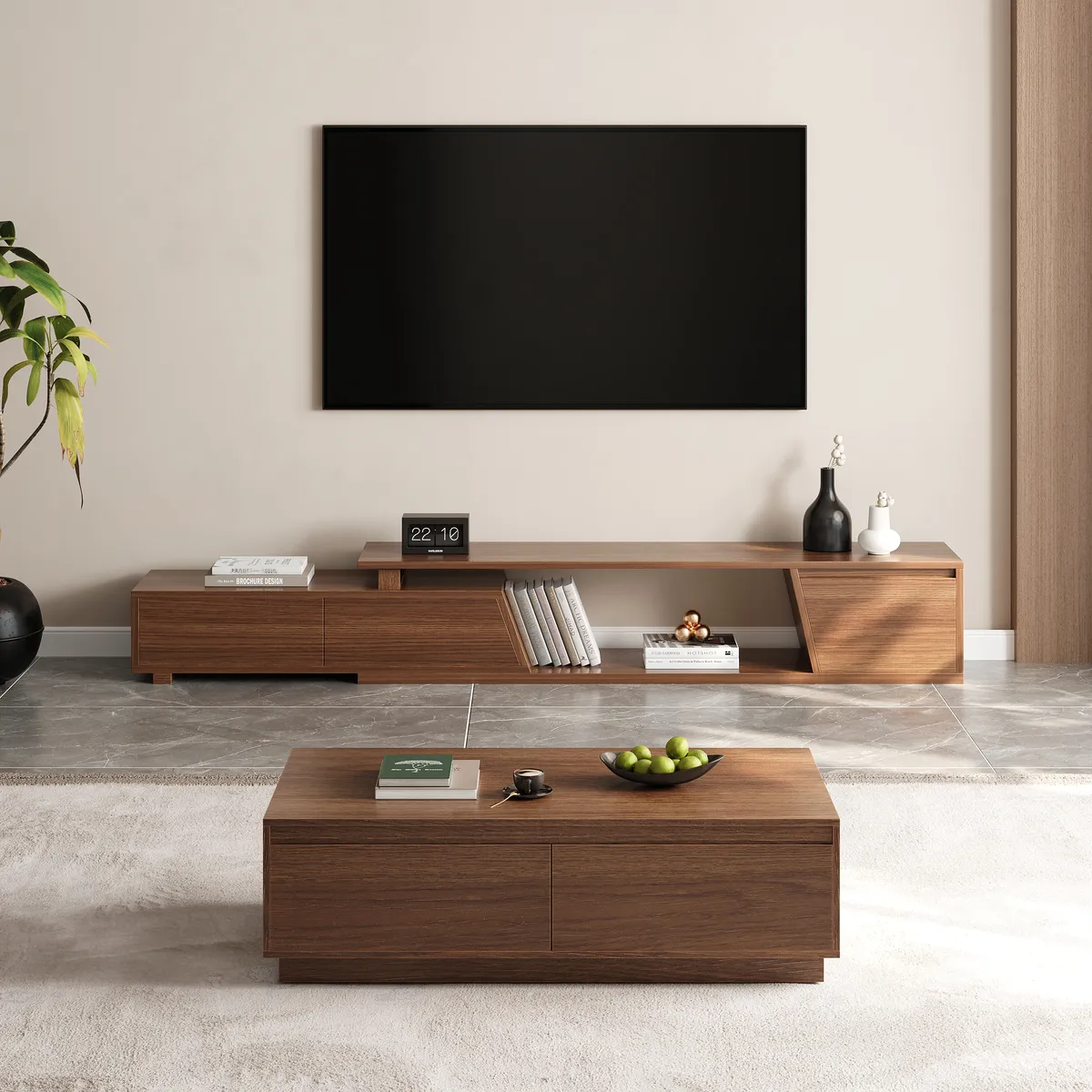 Fero Mid Century Extendable TV Stand & Block Coffee Table Set — image 2