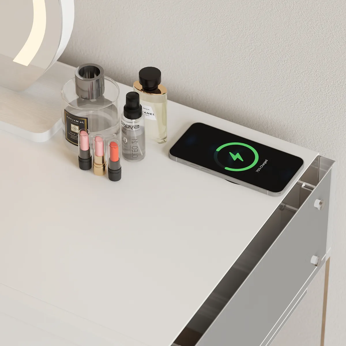 Krila White Makeup Vanity with LED Mirror & Charging Station (40"–55") — image 8