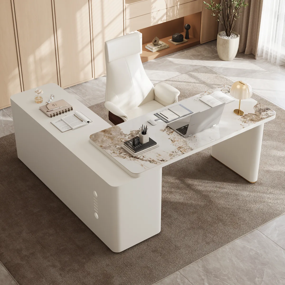 Artis 71" L-Shaped Sintered Stone Top Executive Desk with Right Hand Return