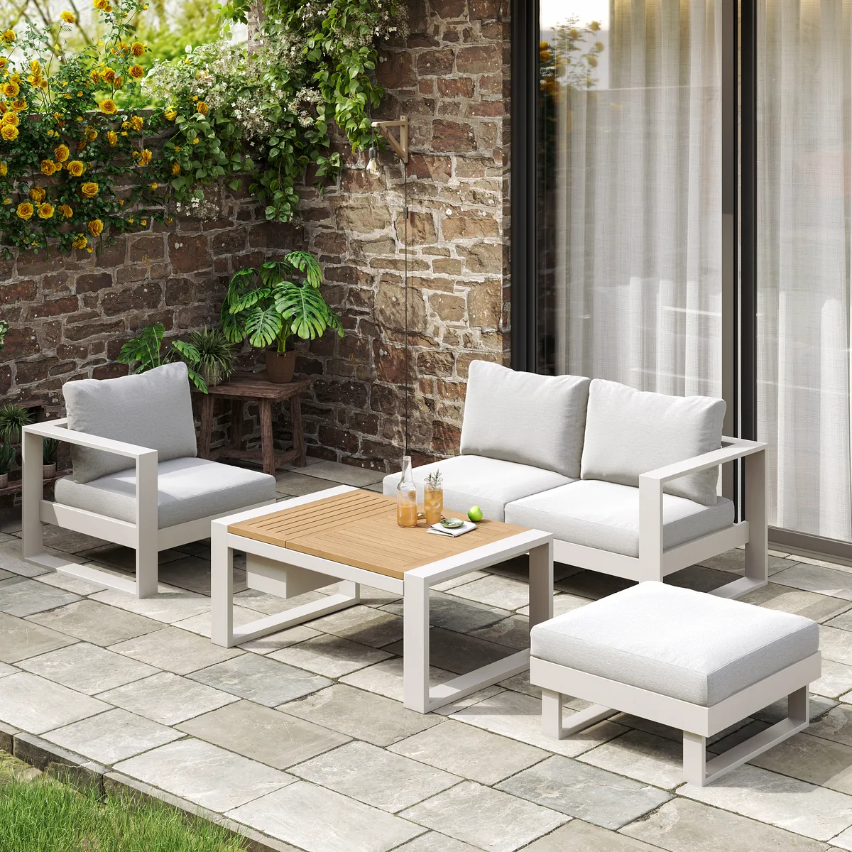 Slatera 4-Piece Modular Outdoor Sofa Set Aluminum & Acacia for 4 Person in Light — image 2
