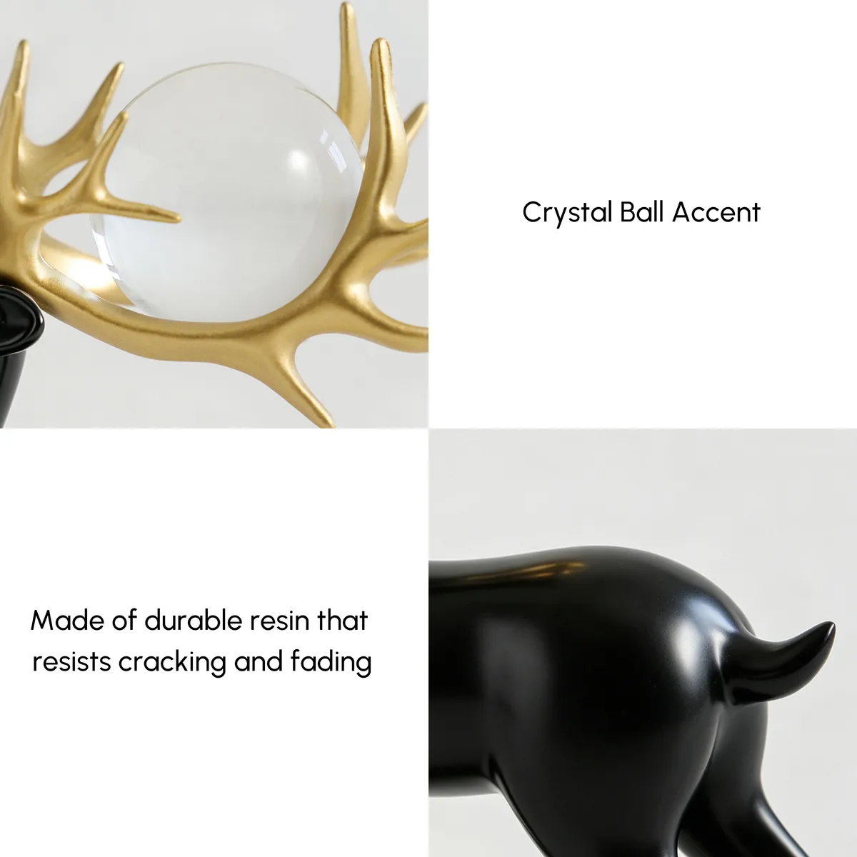 3PCS Black Deer Figurine with Decorative Plate Set Luxury Resin Animal Sculptures — image 4