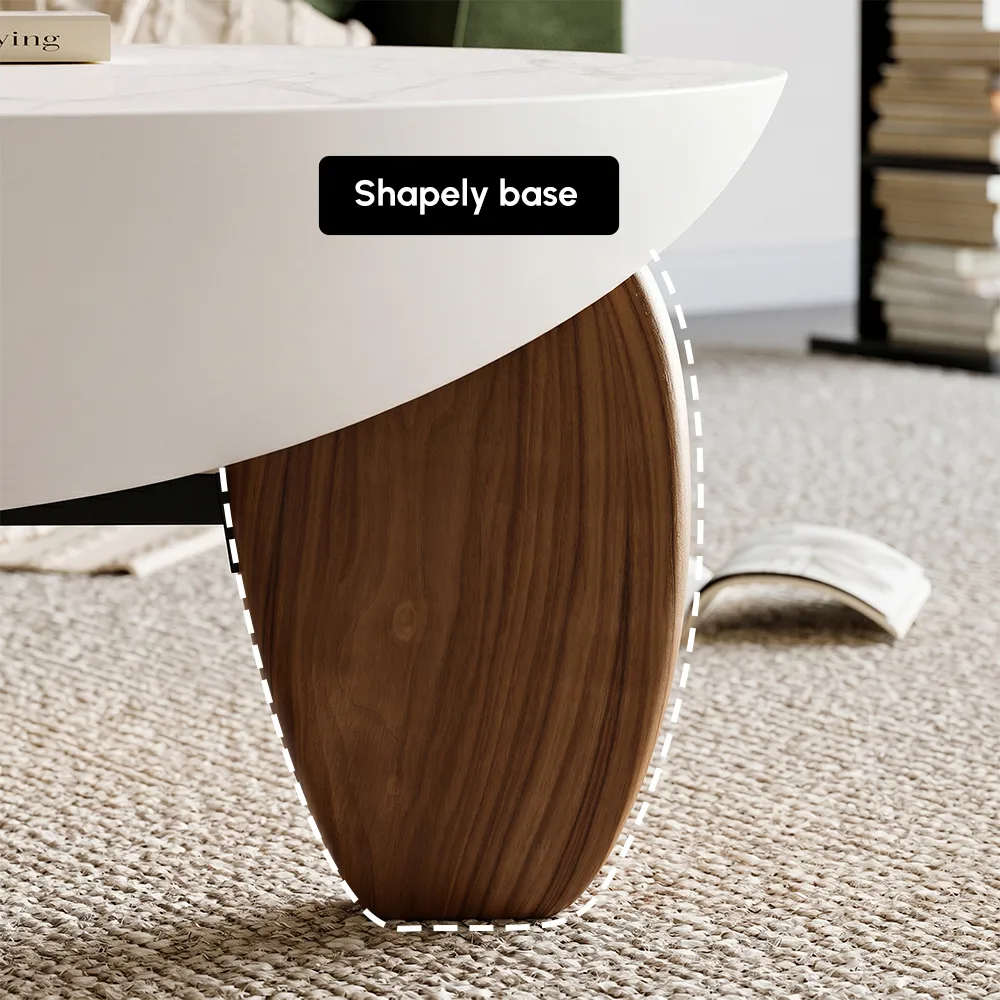 Curva Round Concrete Walnut Coffee Table with Wood Legs — image 21