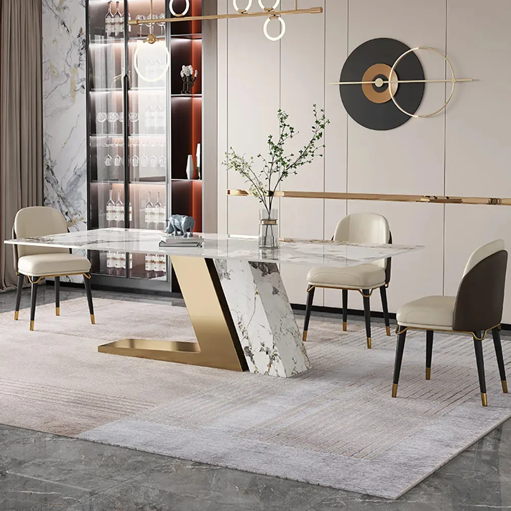 Modern 79" Rectangle Faux Marble Dining Table with 8 Chairs — image 4