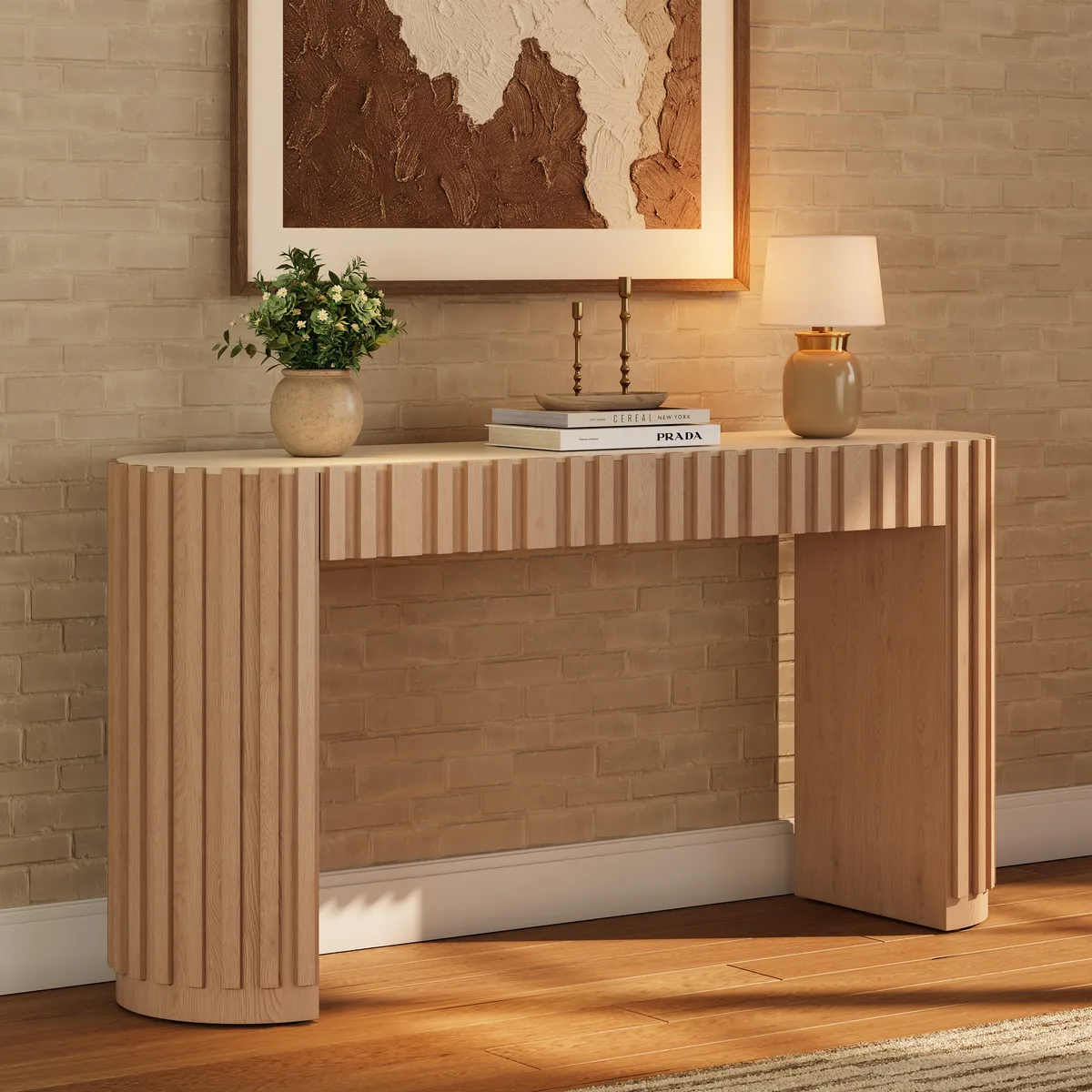Aura 60" Ash Wood Fluted Black Console Table With Sintered Stone Top — image 11