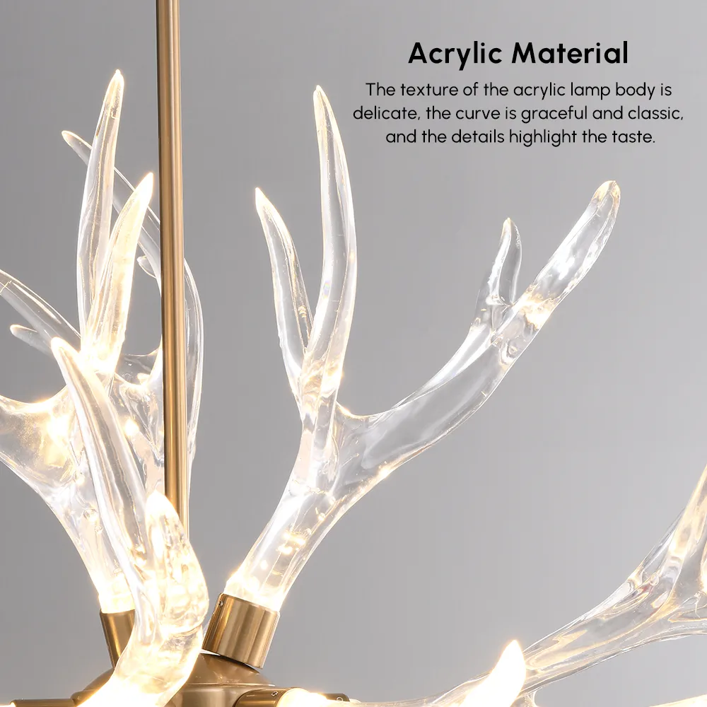Deer Horn Antler Style 9-Light Ceiling Chandelier LED Gold Lighting — image 7