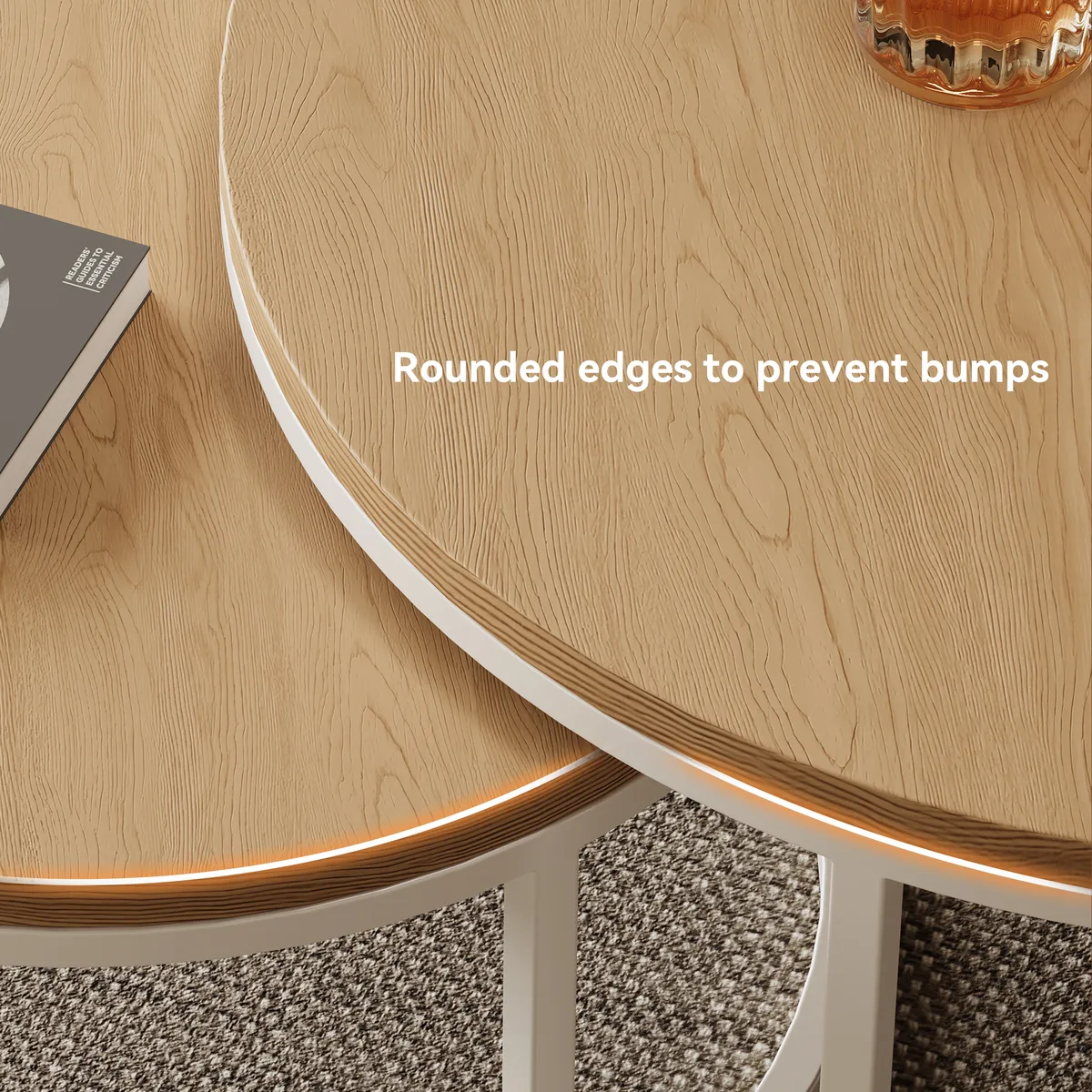 Fero Round Nesting Coffee Table Set of 2, Light Oak Top & White Metal Frame, Modern Scandinavian Style, for Living Spaces, (800mm-600mm) — image 6