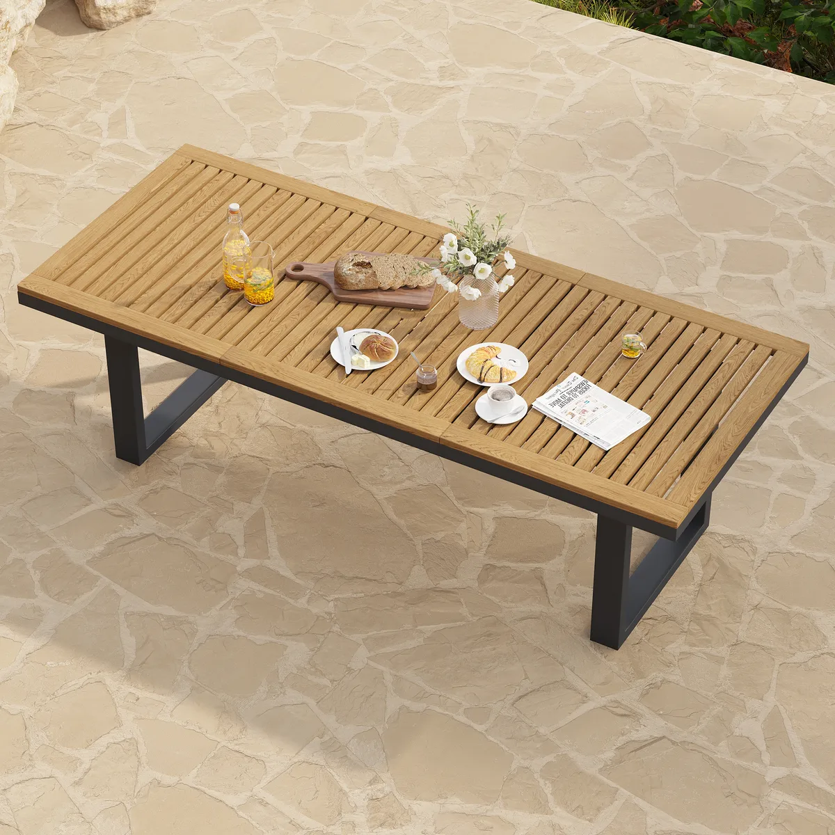 Tevara 6-Person Rectangle Teak & Aluminum Outdoor Patio Dining Table — image 21