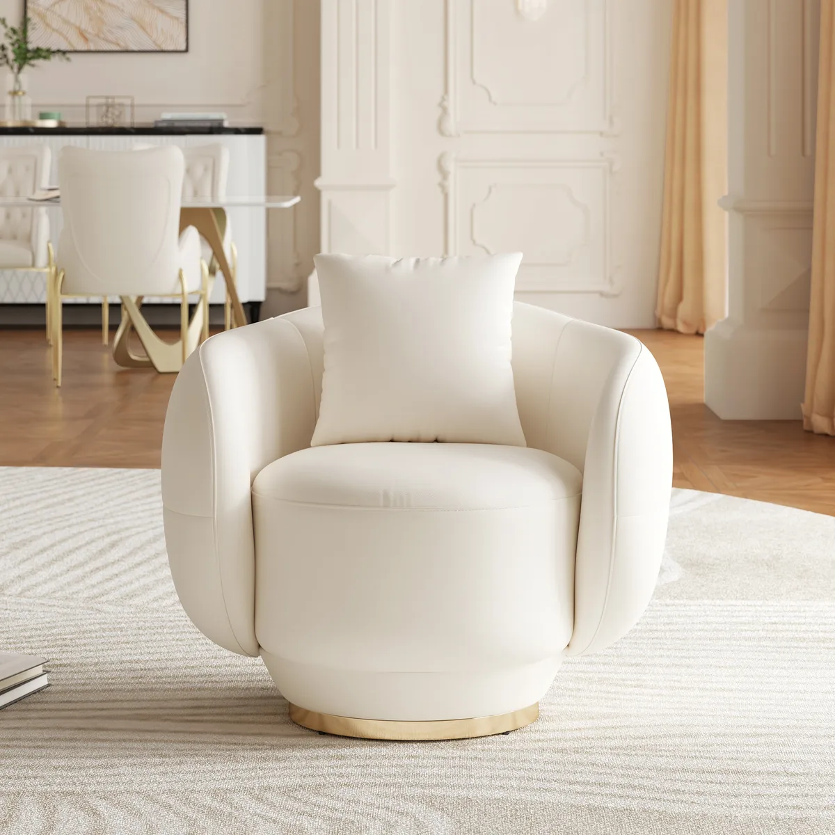 Swivel Barrel Accent Chair Faux Leather Armchair for Living Room in Warm White (35" Wide) — image 7
