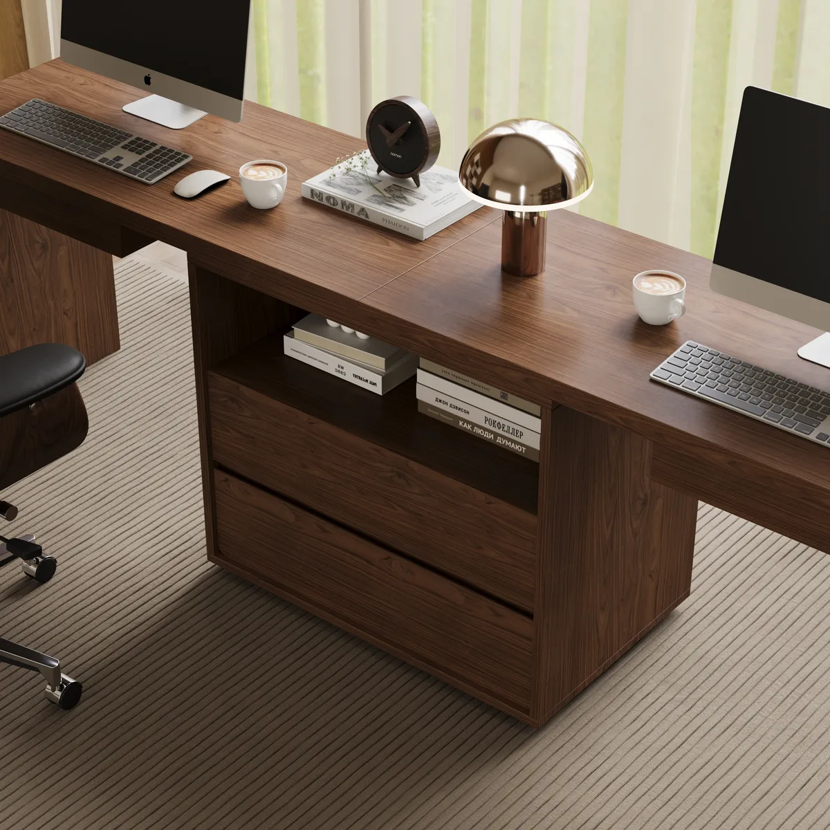 Modern 94" Rectangular Brown Double Desk with Drawers, Seats 2 — image 8